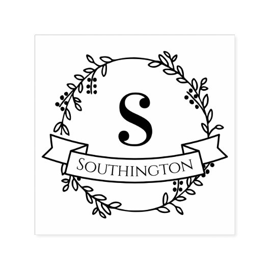 Botanische krans Een Initiaal Bruiloft Banner # 4 Zelfinktende Stempel (Design)