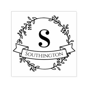 Botanische krans Een Initiaal Bruiloft Banner # 4 Zelfinktende Stempel