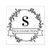 Botanische krans Een Initiaal Bruiloft Banner Naam Zelfinktende Stempel (Design)