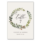 Botanische krans elegant huwelijkstafelnummer kaart (Voorkant)