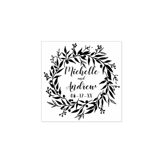 Botanische krans en bessen bruiloft rubberstempel (Afrduk)