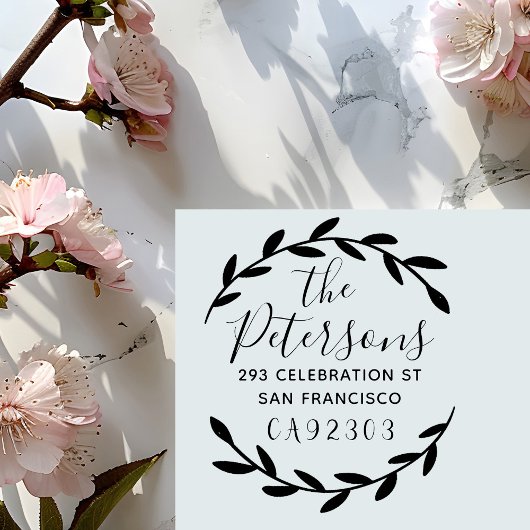 Botanische krans familienaam script retouradres zelfinktende stempel