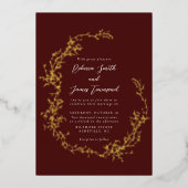 Botanische krans Fine Art Schilderij Rode bruiloft Folie Uitnodiging (Voorkant)