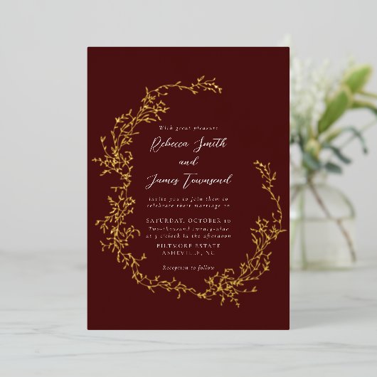 Botanische krans Fine Art Schilderij Rode bruiloft Folie Uitnodiging (Staand Voorkant)