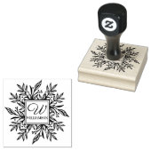 Botanische krans groen familienaam & monogram rubberstempel (Gestempeld)