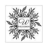 Botanische krans groen familienaam & monogram rubberstempel (Afrduk)