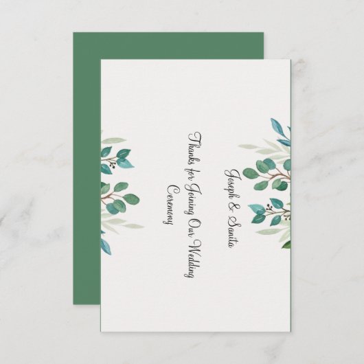 Botanische krans groen plat Dank u Kaart (Voorkant / Achterkant)