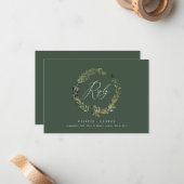 Botanische krans groene elegante trouwreactiekaart notitiekaartje (Voorkant / Achterkant in situ)
