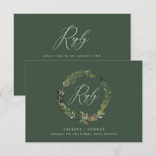 Botanische krans groene elegante trouwreactiekaart notitiekaartje