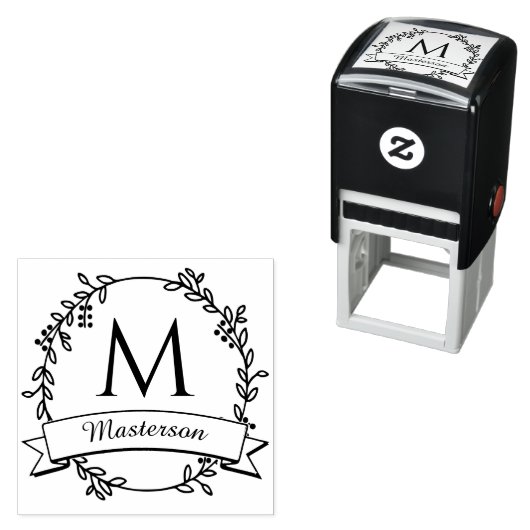 Botanische krans Initiaal naam Monogram #2R Zelfinktende Stempel (In situ)