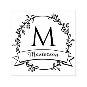Botanische krans Initiaal naam Monogram #2R Zelfinktende Stempel