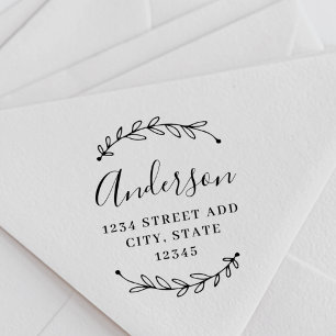 Botanische krans Kalligrafie Familienaam Adres Rubberstempel