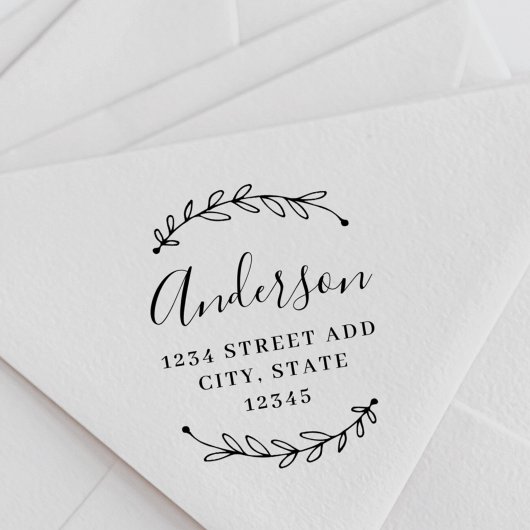Botanische krans Kalligrafie Familienaam Adres Rubberstempel