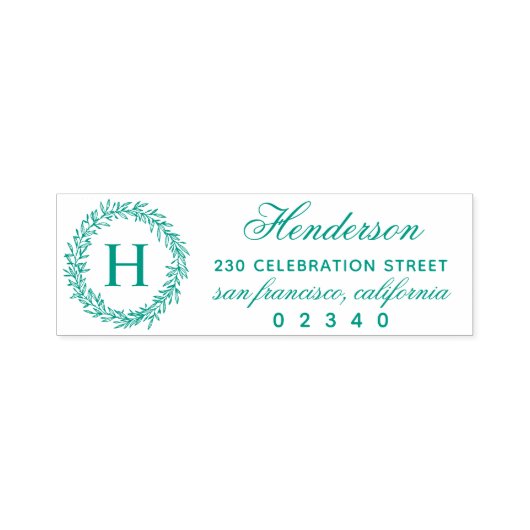 Botanische krans Monogram Naam & Retouradres Zelfinktende Stempel (Design)