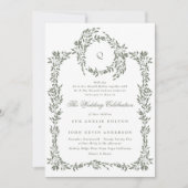 Botanische krans Monogram Sage Groene bruiloft Kaart (Voorkant)