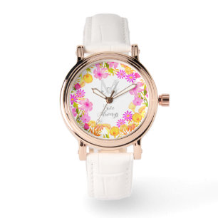 Botanische krans monogram wit horloge