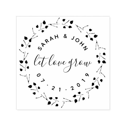 Botanische krans & script Laat liefde groeien Brui Zelfinktende Stempel (Design)