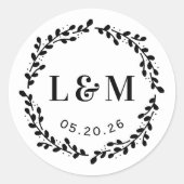 Botanische krans trouw monogram ronde sticker (Voorkant)