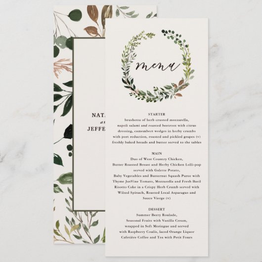 Botanische Krans Trouw Waterverf Groen Menu (Voorkant / Achterkant)