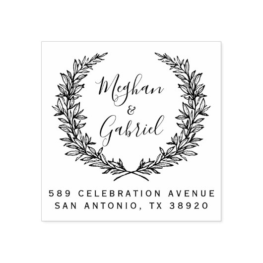 botanische krans | Trouwnamen Retouradres Rubberstempel (Afrduk)