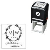 Botanische krans Twee init namen Bruiloft Monogram Zelfinktende Stempel (In situ)