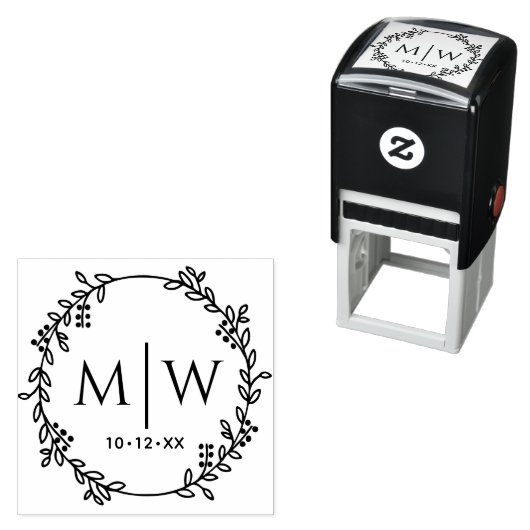 Botanische krans twee Initiaal bruiloft monogram Zelfinktende Stempel (In situ)