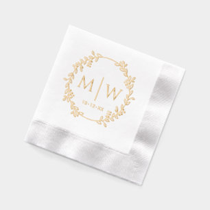 Botanische krans twee initialen trouw monogram folie servetten
