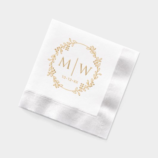 Botanische krans twee initialen trouw monogram folie servetten (Links)