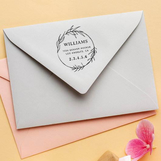 Botanische krans vet aangepaste retour adres  zelfinktende stempel