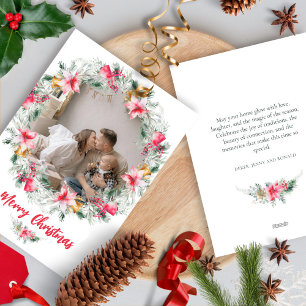 Botanische Krans Waterverf Sneeuwvlok Kerstmis Feestdagenkaart