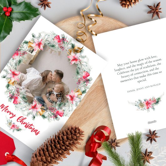 Botanische Krans Waterverf Sneeuwvlok Kerstmis Feestdagenkaart