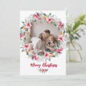 Botanische Krans Waterverf Sneeuwvlok Kerstmis Feestdagenkaart (Staand voorkant)