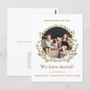 Botanische krans We hebben verplaatst nieuwe adres Briefkaart