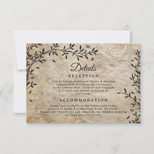 Botanische Krans Wedding Details Kaart (Voorkant)