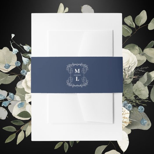 Botanische Kreeft Marine Blauw & Wit Monogram Huwe Uitnodigingen Wikkel
