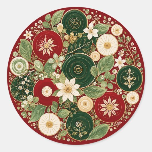 Botanische Krimson Wreath Ronde Sticker (Voorkant)