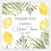 Botanische Kruiden Citroenen Watercolor Bruidsdouc Vierkante Sticker (Voorkant)