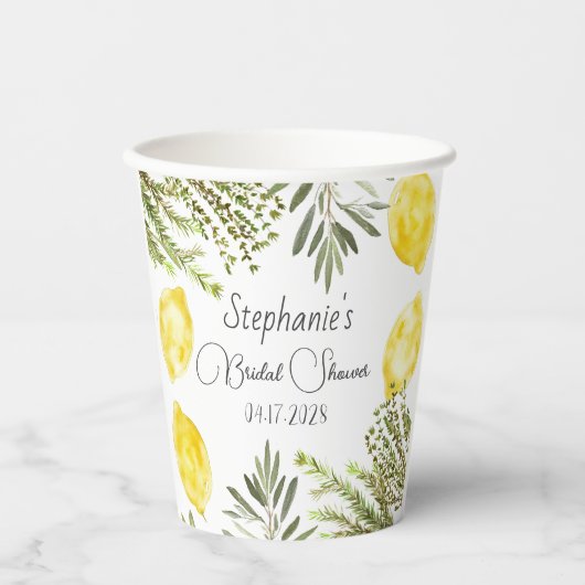 Botanische kruiden Citroenen Waterverf Vrijgezelle Papieren Bekers (Voorkant)