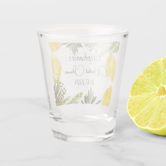 Botanische kruiden Citroenen Waterverf Vrijgezelle Shot Glas (Achterkant)