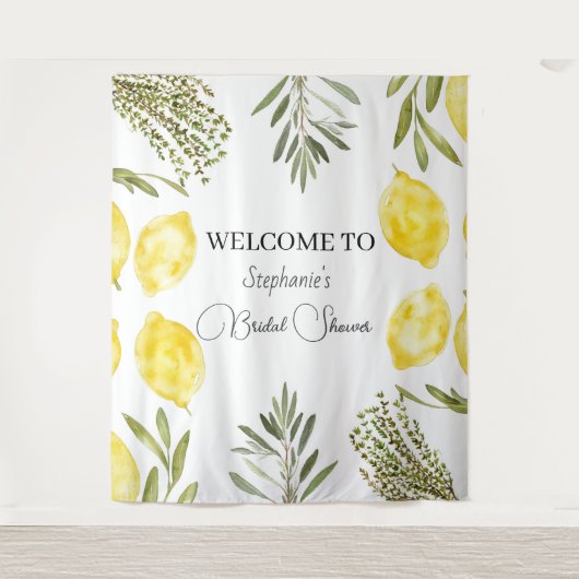 Botanische kruiden Citroenen Waterverf Vrijgezelle Wandkleed (Voorkant)