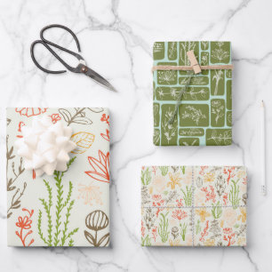 Botanische kruiden in warme kleuren inpakpapier vel