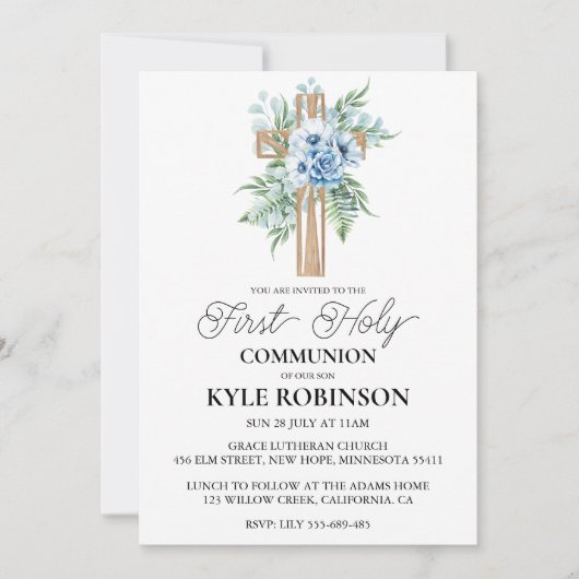 Botanische Kruis Eerste Communie Uitnodigingen (Voorkant)