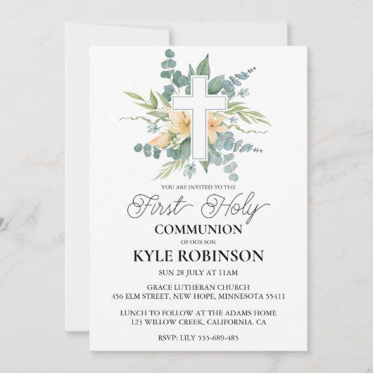 Botanische Kruis Eerste Communie Uitnodigingen (Voorkant)