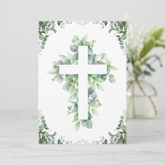 Botanische Kruis Eerste Communie Uitnodigingen (Staand voorkant)