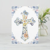 Botanische Kruis Eerste Communie Uitnodigingen (Staand voorkant)