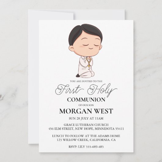 Botanische Kruisjongen Eerste Communie Uitnodiging (Voorkant)