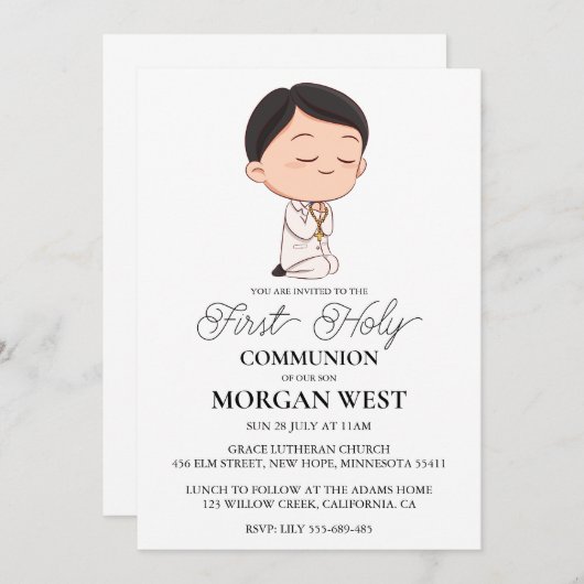 Botanische Kruisjongen Eerste Communie Uitnodiging (Voorkant / Achterkant)