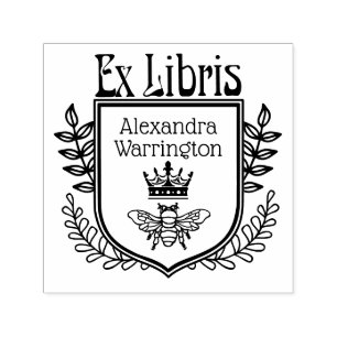 Botanische Kuif Bij met Kroon Ex Libris Boek Naam Zelfinktende Stempel