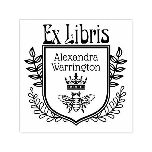 Botanische Kuif Bij met Kroon Ex Libris Boek Naam Zelfinktende Stempel (Design)