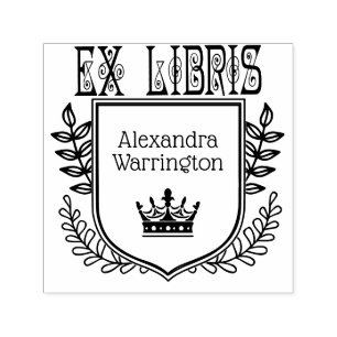 Botanische Kuif Kroon #2 Ex Libris Boeknaam Zelfinktende Stempel